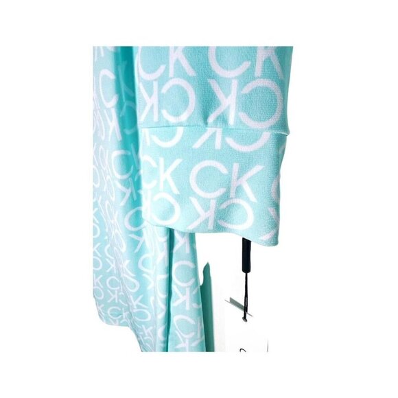 Calvin Klein Womens Blue Print Long Sleeve Drawstring Collared Dress Sz 14 New - Picture 4 of 8